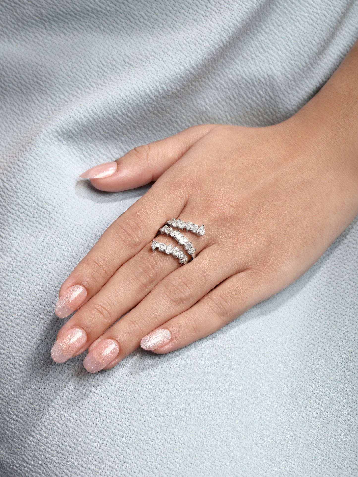 Solid Gold 1.8ct Natural Diamond Pear Emerald Crisscross Wrap Ring