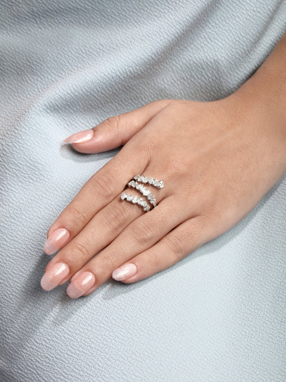 Solid Gold 1.8ct Natural Diamond Pear Emerald Crisscross Wrap Ring