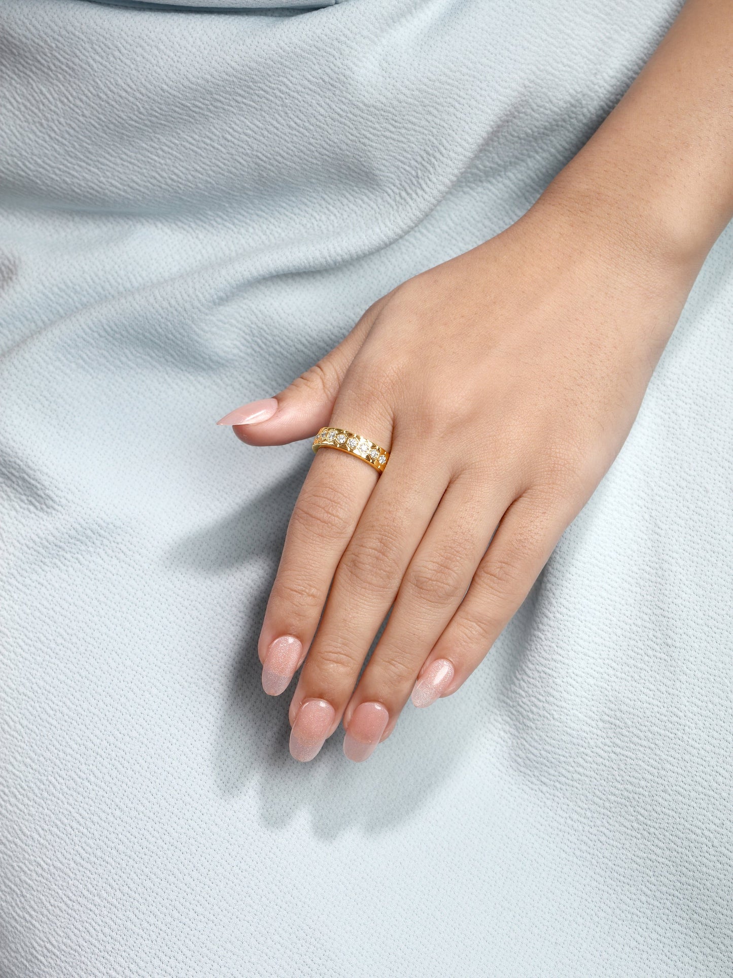 Solid Gold 0.6ct Natural Diamond Hexagon Bezel Full Band Ring