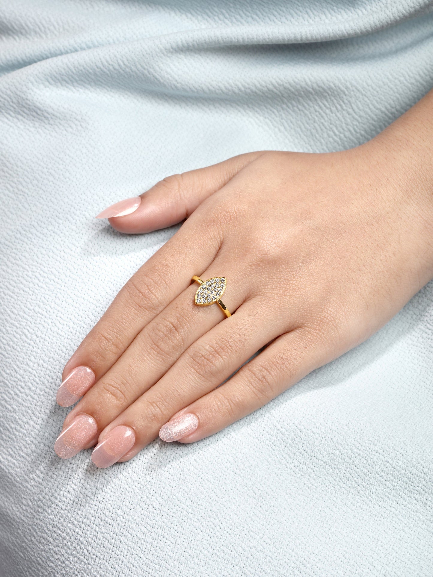 Solid Gold 0.4ct Natural Diamond Evil Eye Marquise Leaf Ring