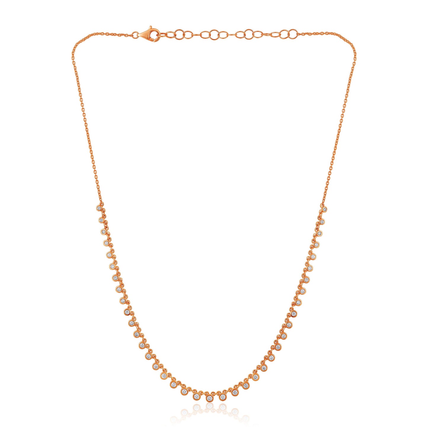 Solid Gold 0.83ct Natural Diamond Bead Bezel Link Chain Necklace