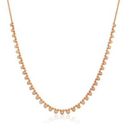 Solid Gold 0.83ct Natural Diamond Bead Bezel Link Chain Necklace