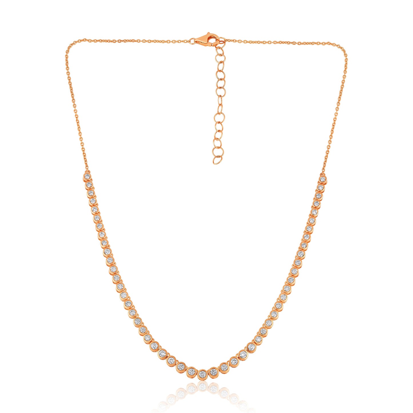 Solid Gold 1.7ct Natural Diamond Bezel Graduate Tennis Necklace