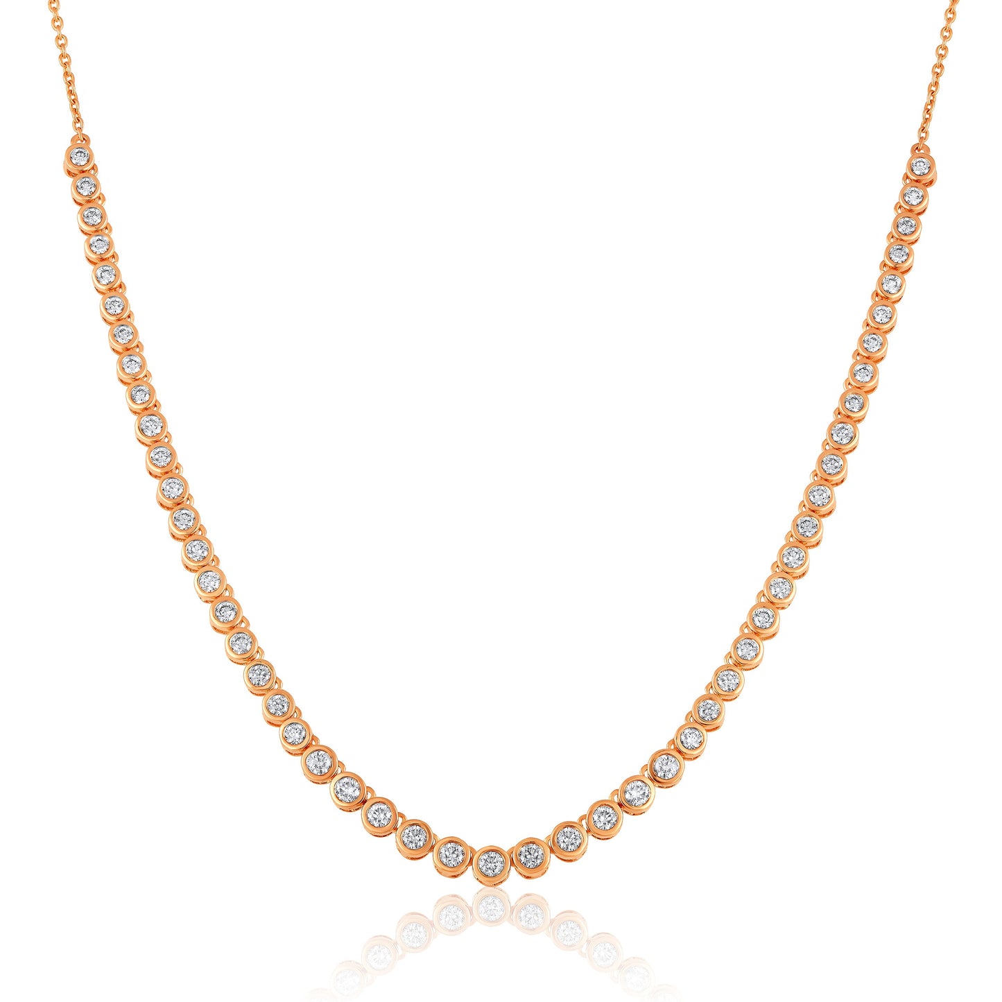 Solid Gold 1.7ct Natural Diamond Bezel Graduate Tennis Necklace