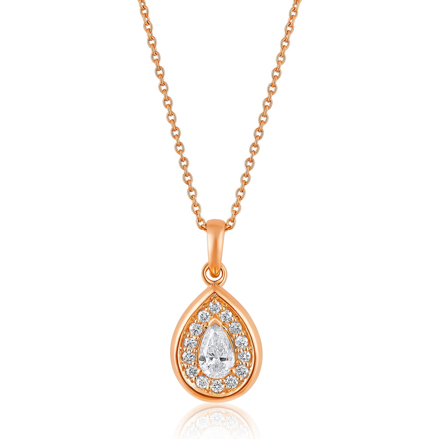 Solid Gold 0.4ct Natural Diamond Pear Tear Drop Halo Charm Necklace