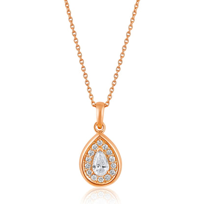 Solid Gold 0.4ct Natural Diamond Pear Tear Drop Halo Charm Necklace