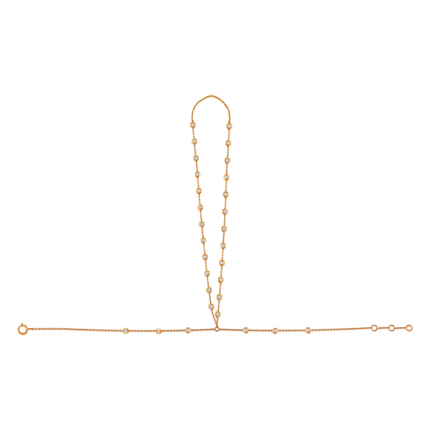 Solid Gold 0.64ct Natural Diamond By Yard Ring Bracelet Hand Chain