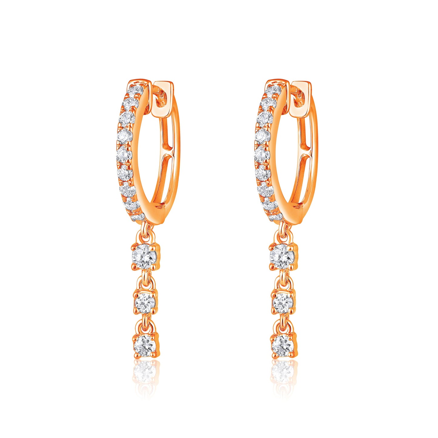 Solid Gold 0.5ct Natural Diamond Link Chain Dangle Drop Huggie Earrings