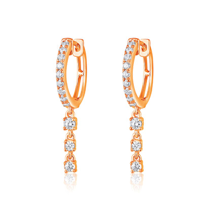 Solid Gold 0.5ct Natural Diamond Link Chain Dangle Drop Huggie Earrings