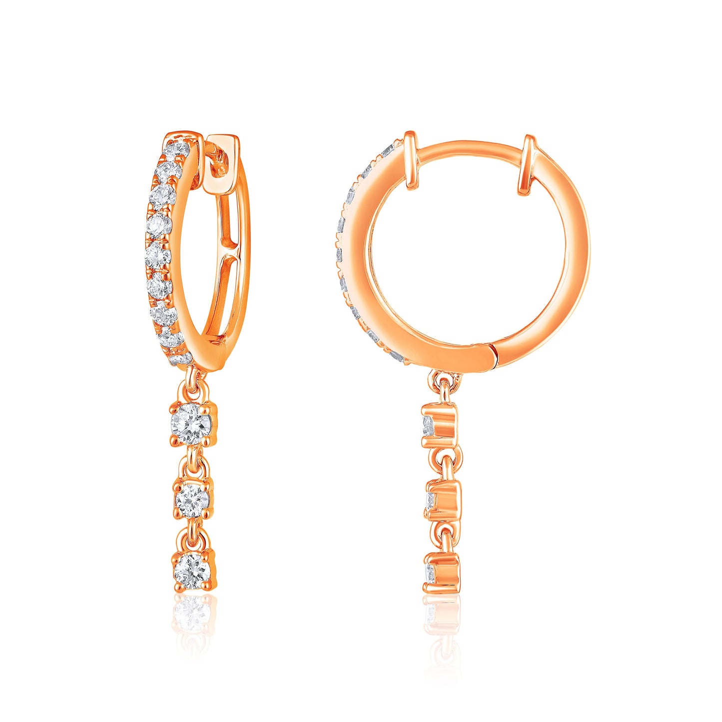 Solid Gold 0.5ct Natural Diamond Link Chain Dangle Drop Huggie Earrings