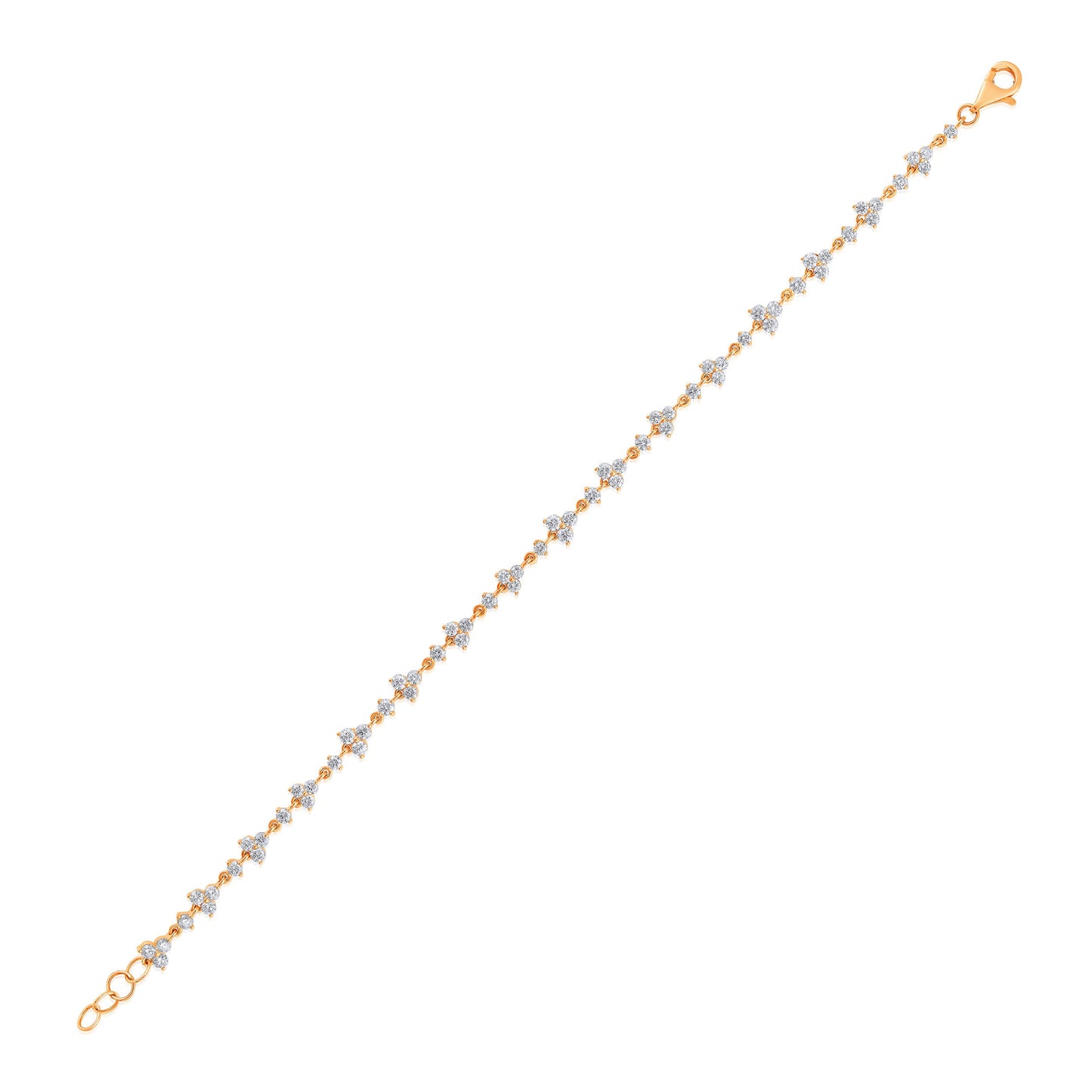 Solid Gold 2.2ct Natural Diamond Trio Link Chain Tennis Bracelet