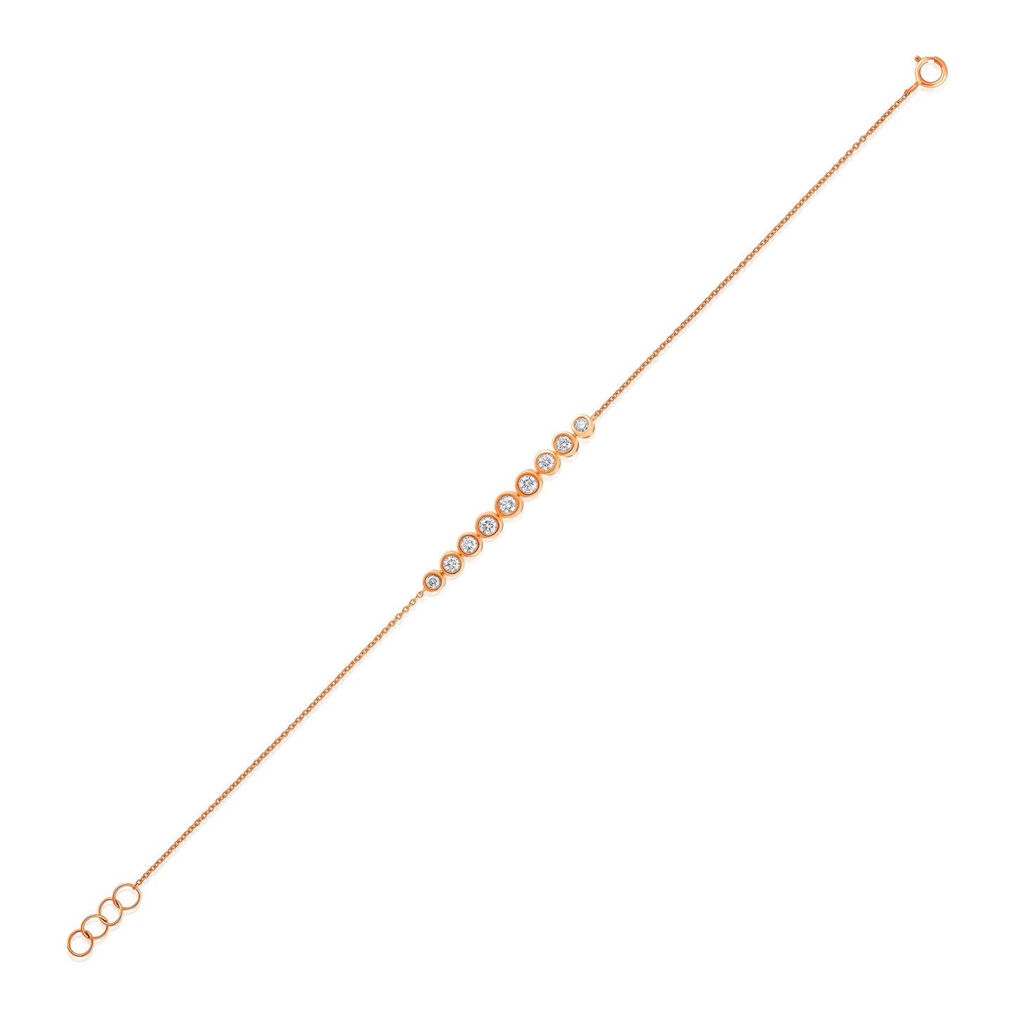 Solid Gold 0.5ct Natural Diamond Bead Bezel Graduate Chain Bracelet