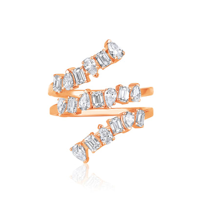 Solid Gold 1.8ct Natural Diamond Pear Emerald Crisscross Wrap Ring