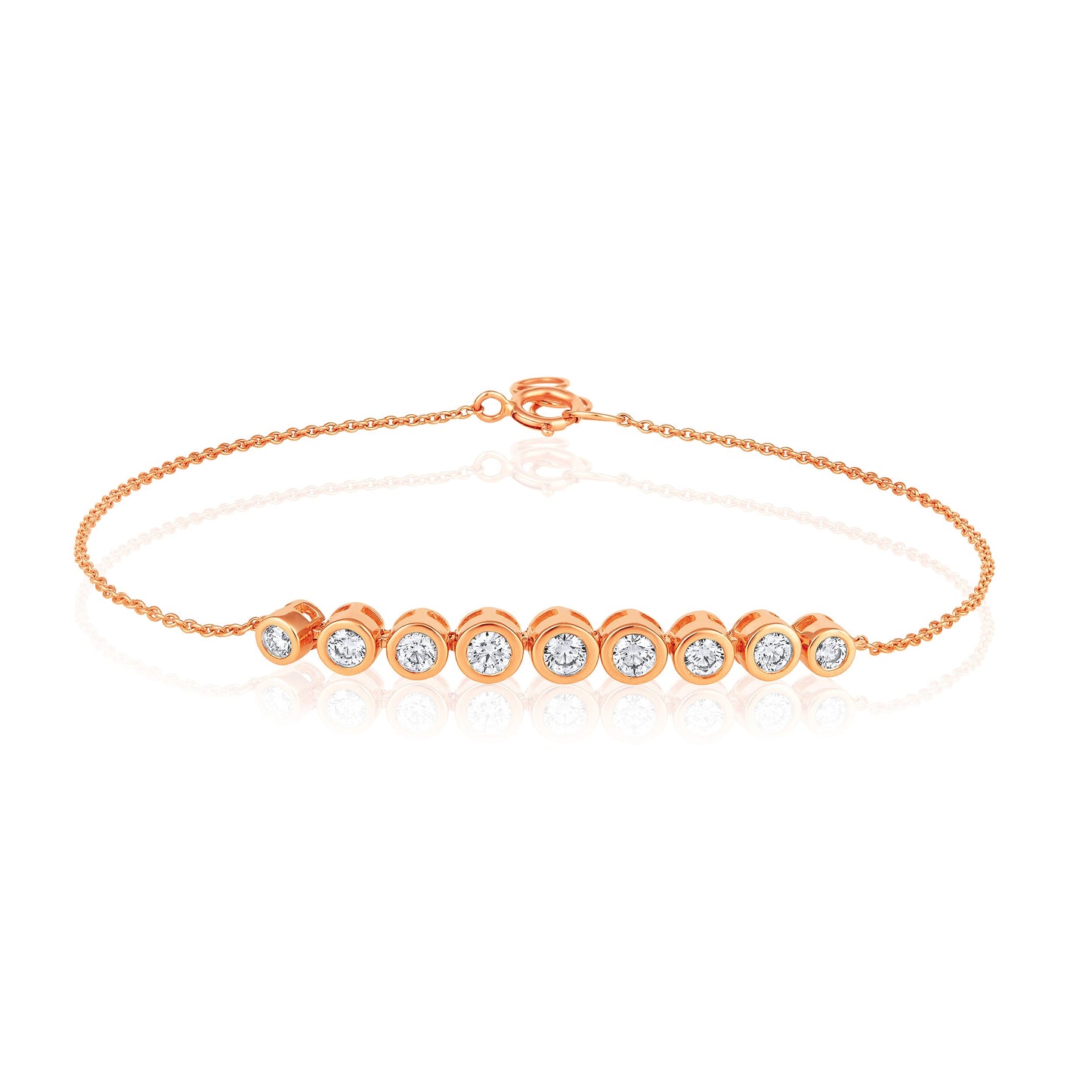 Solid Gold 0.5ct Natural Diamond Bead Bezel Graduate Chain Bracelet