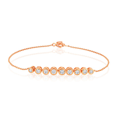 Solid Gold 0.5ct Natural Diamond Bead Bezel Graduate Chain Bracelet