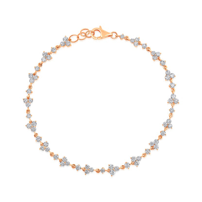 Solid Gold 2.2ct Natural Diamond Trio Link Chain Tennis Bracelet