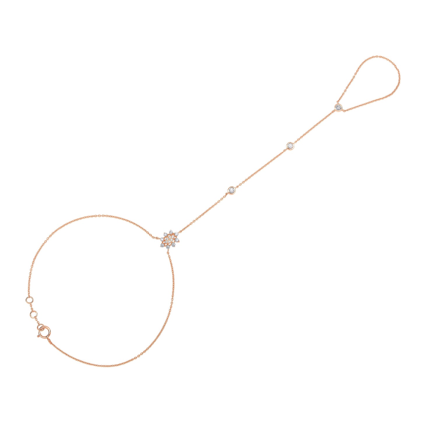 Solid Gold 0.2ct Natural Diamond Motif By Yard Ring Bracelet Hand Chain