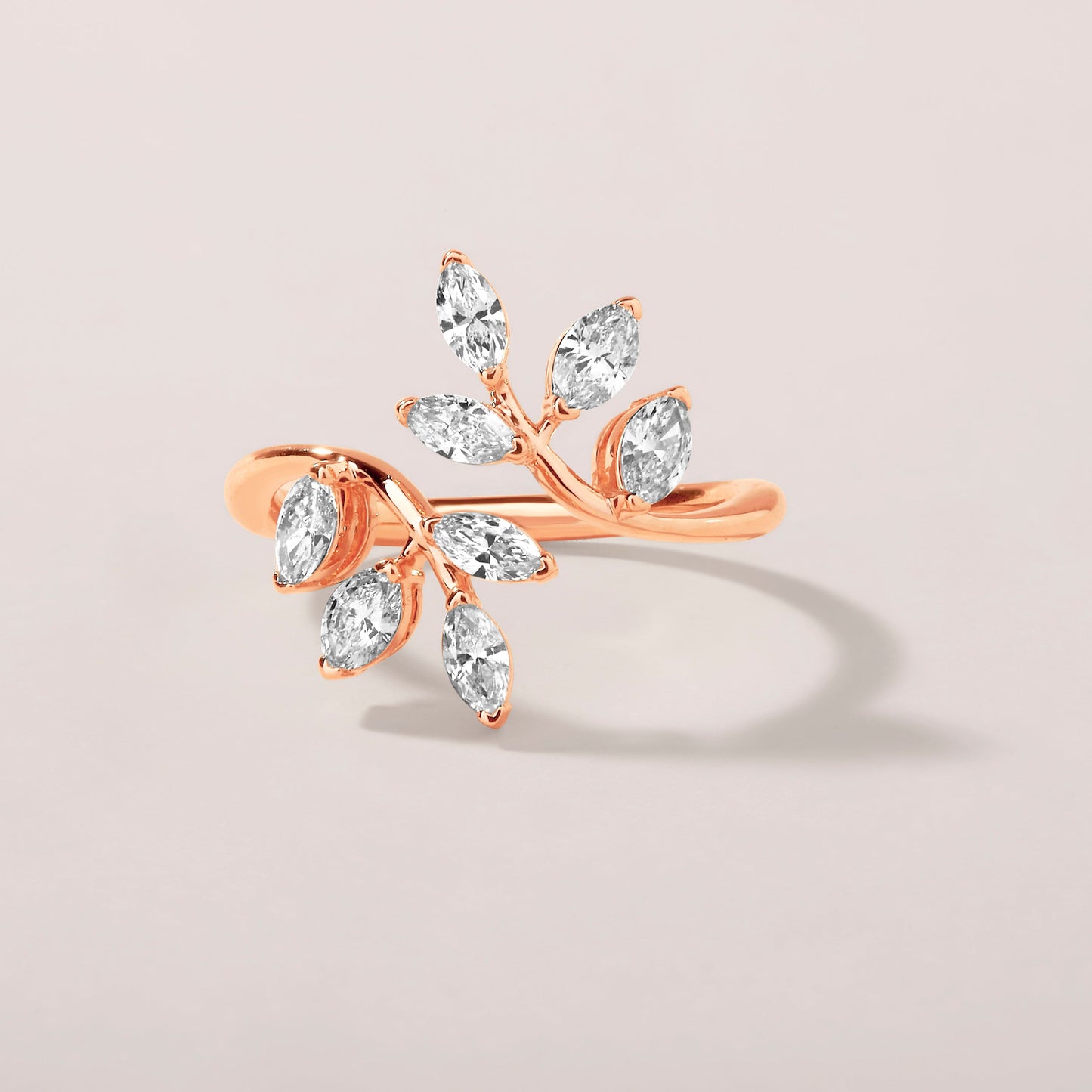 Solid Gold 1ct Natural Diamond Leaf Branch Marquise Wrap Ring