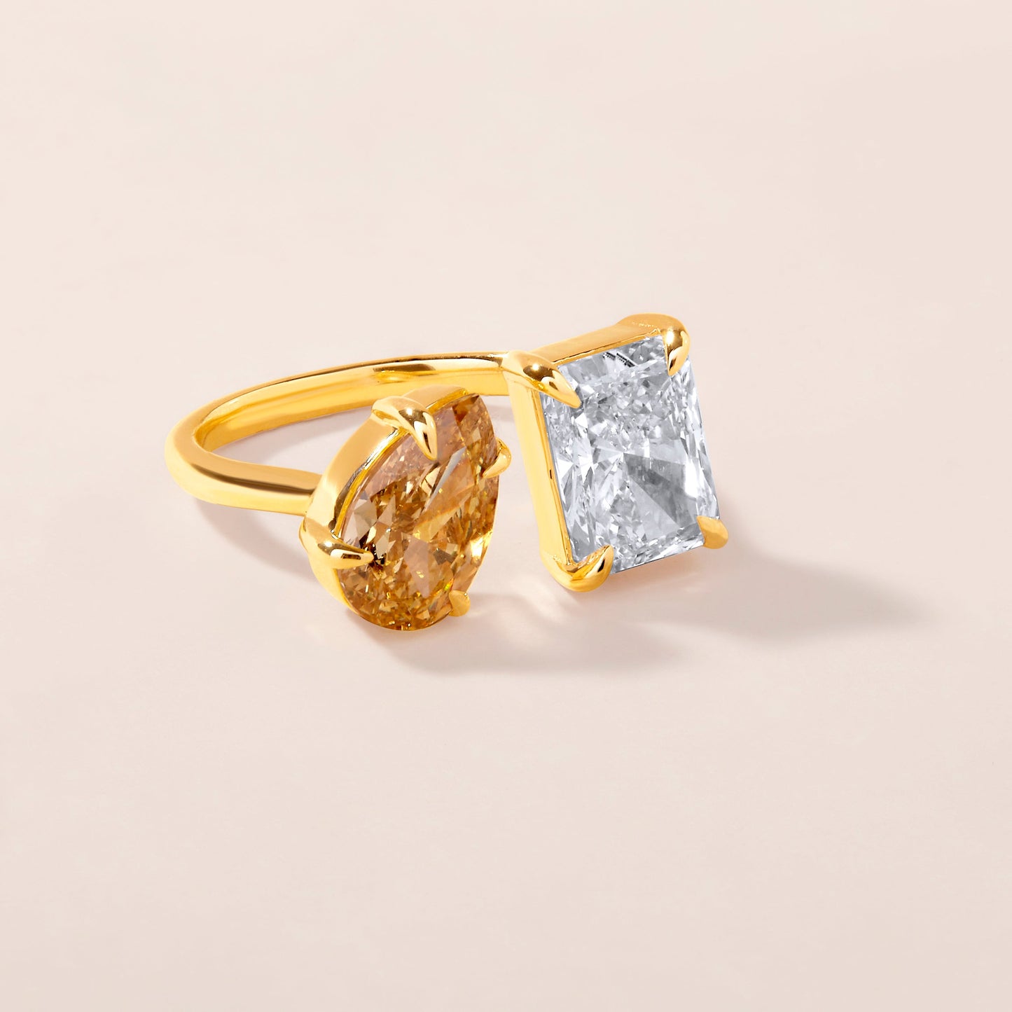 Solid Gold 4.6ct Natural Diamond Fancy Yellow Pear Radiant Ring