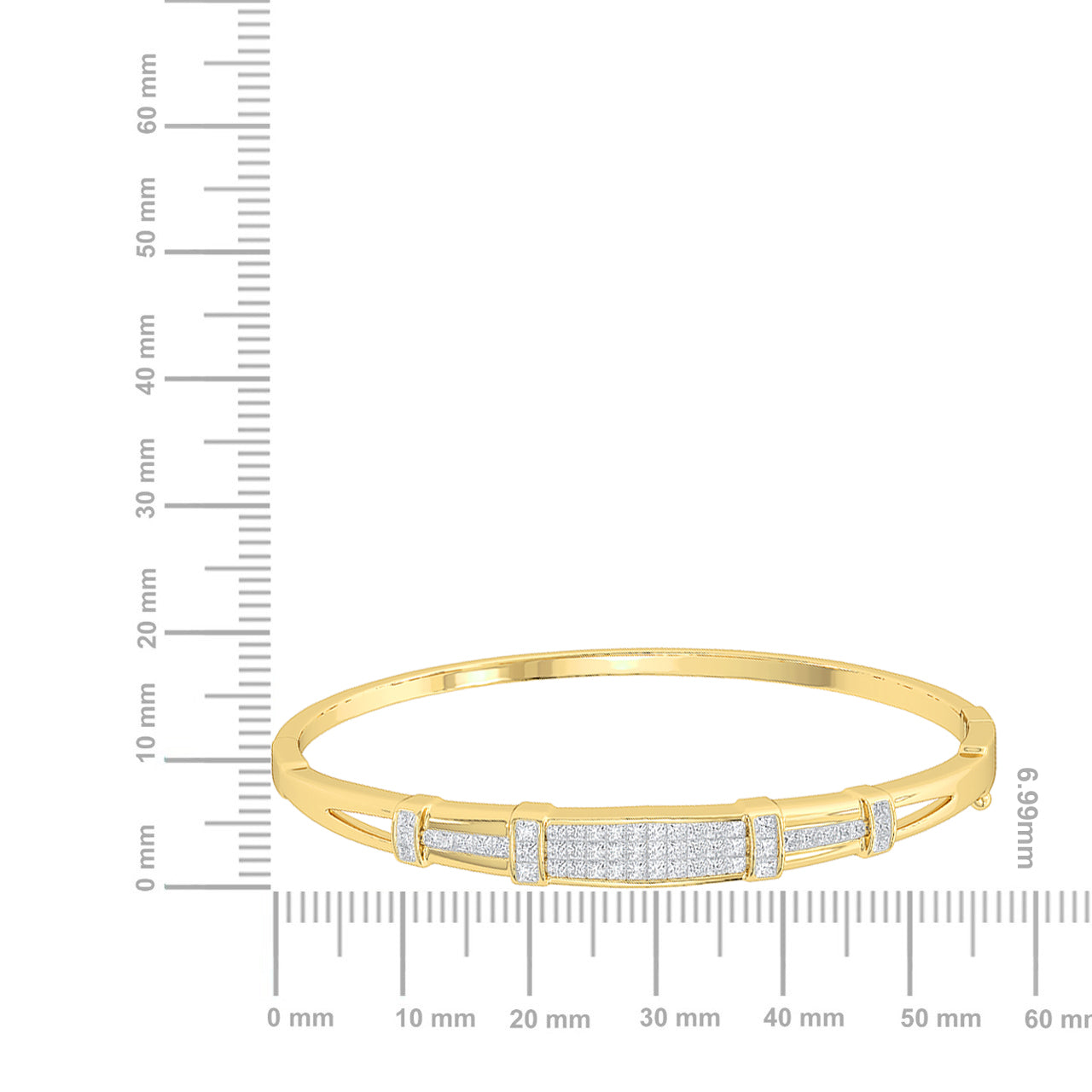 Solid Gold 1.66ct Natural Diamond Princess 3 Bar Rectangle Bracelet