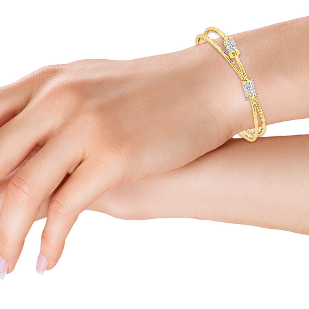 Solid Gold 1.26ct Natural Diamond Twisted Cuff Bangle Bracelet
