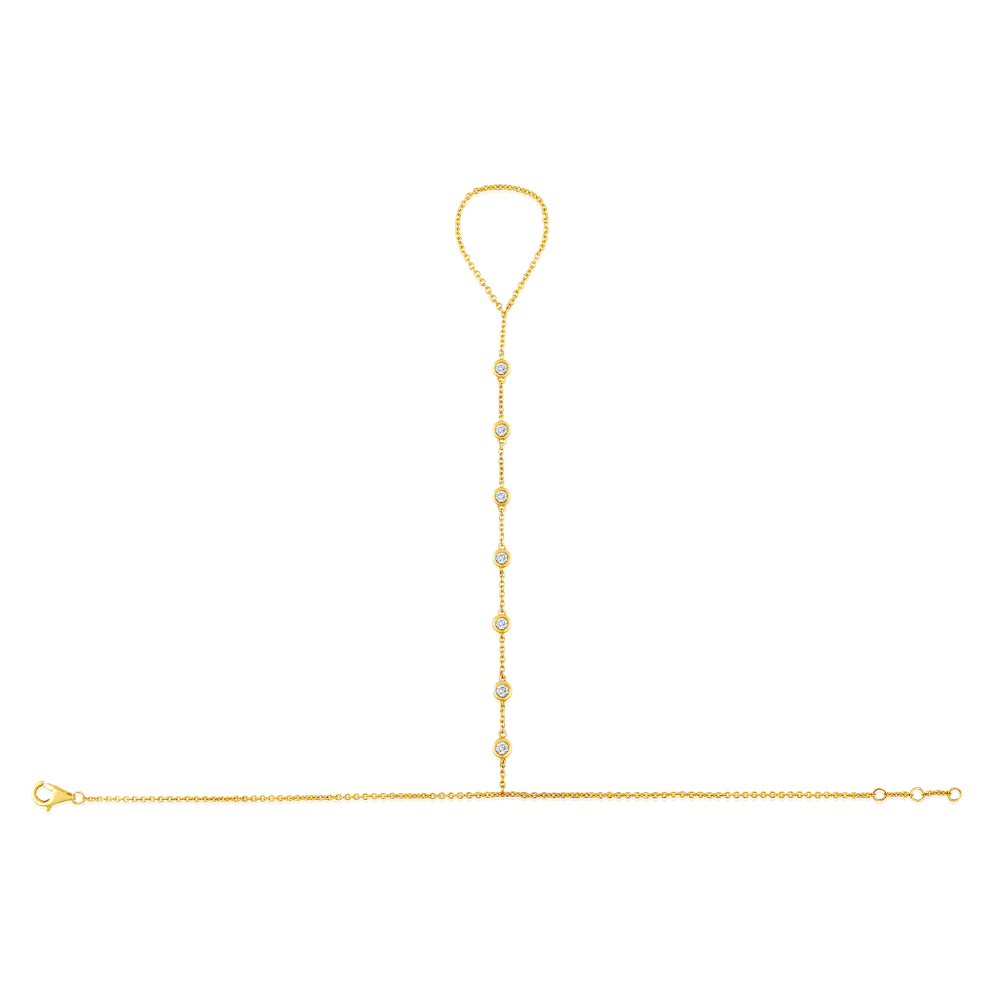 Solid Gold 0.32ct Natural Diamond Bezel By-Yard Ring Bracelet Hand Chain