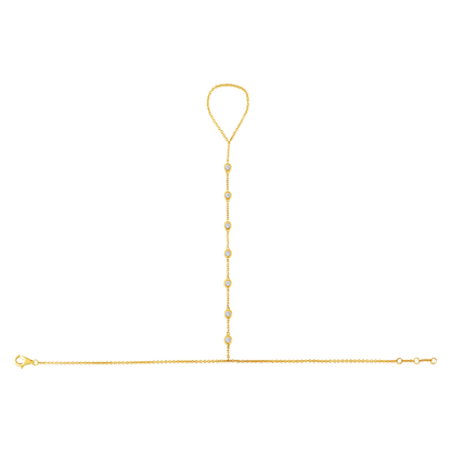 Solid Gold 0.32ct Natural Diamond Bezel By-Yard Ring Bracelet Hand Chain