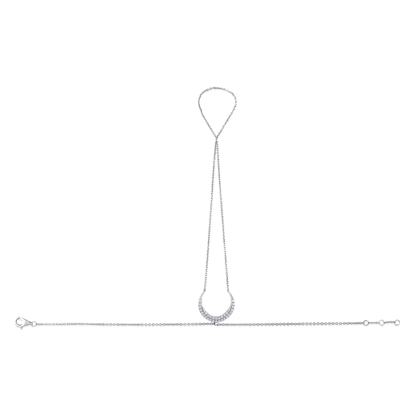 Solid Gold 0.3ct Natural Diamond Quarter Moon Ring Bracelet Hand Chain