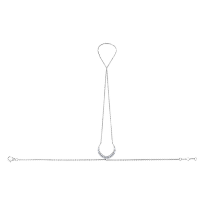 Solid Gold 0.3ct Natural Diamond Quarter Moon Ring Bracelet Hand Chain