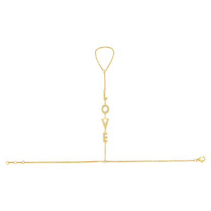 Solid Gold 0.23ct Natural Diamond LOVE Alphabet Ring Bracelet Hand Chain