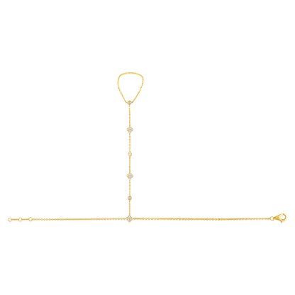 Solid Gold 0.4ct Natural Diamond Clover By-Yard Ring Bracelet Hand Chain