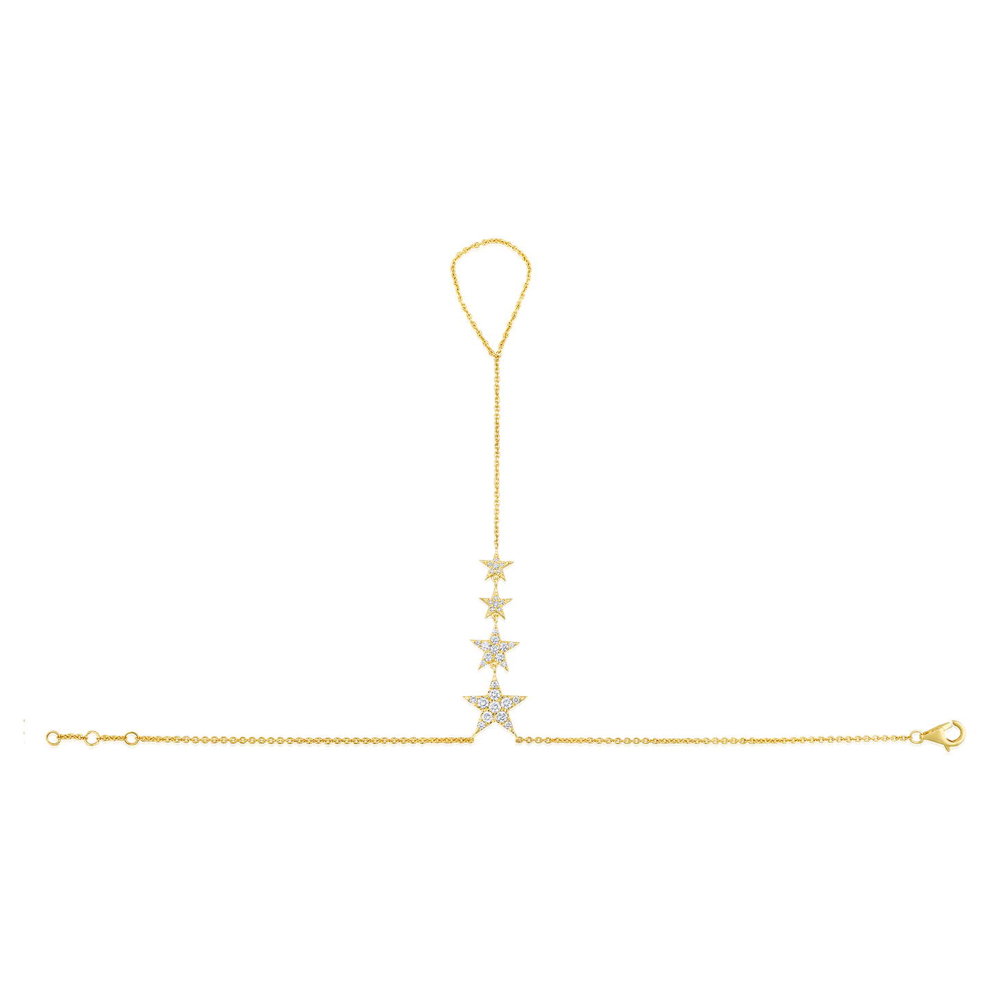 Solid Gold 0.82ct Natural Diamond 5 Star Charm Ring Bracelet Hand Chain