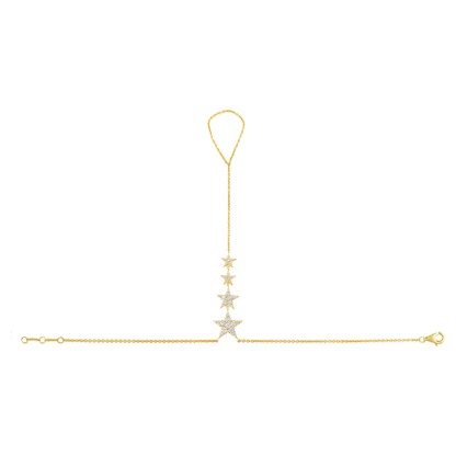 Solid Gold 0.82ct Natural Diamond 5 Star Charm Ring Bracelet Hand Chain