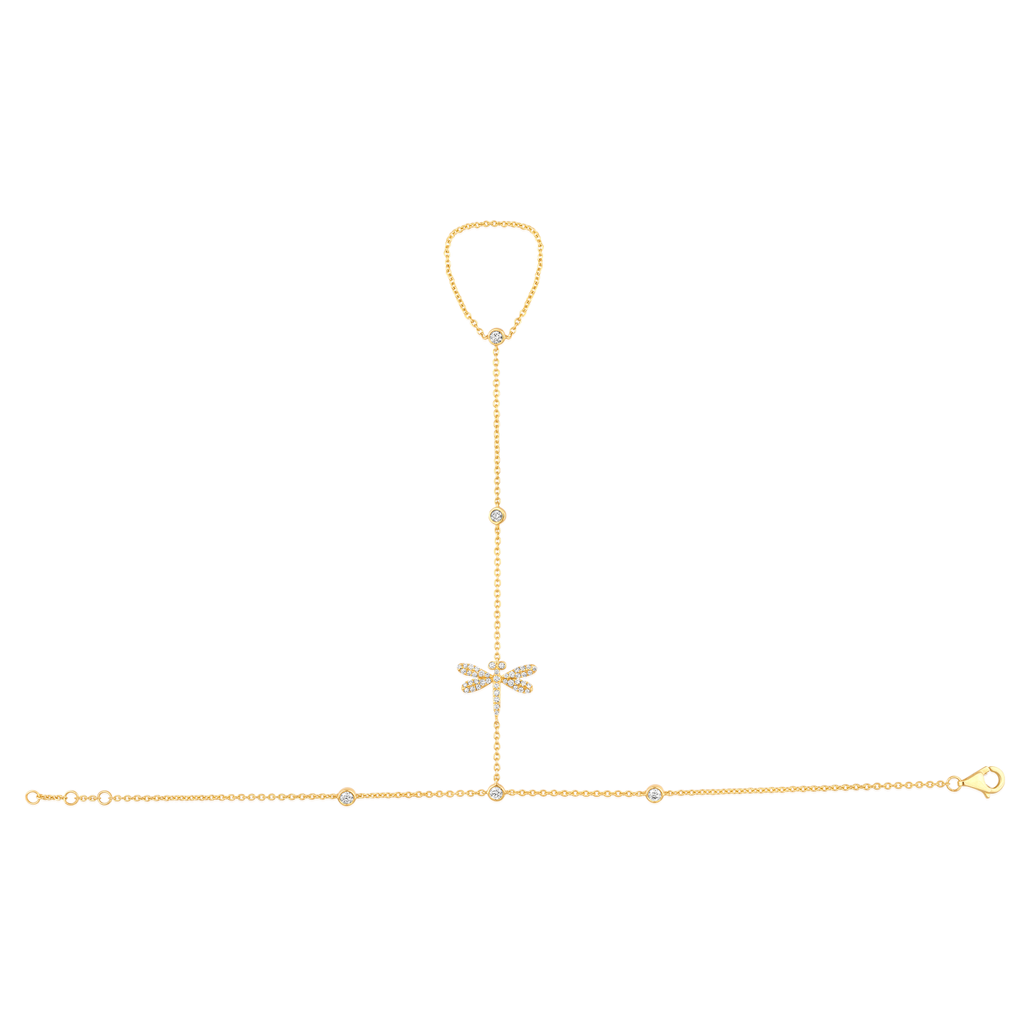 Solid Gold 0.4ct Natural Diamond Dragon Butter Fly ByYard Ring Bracelet Hand Chain