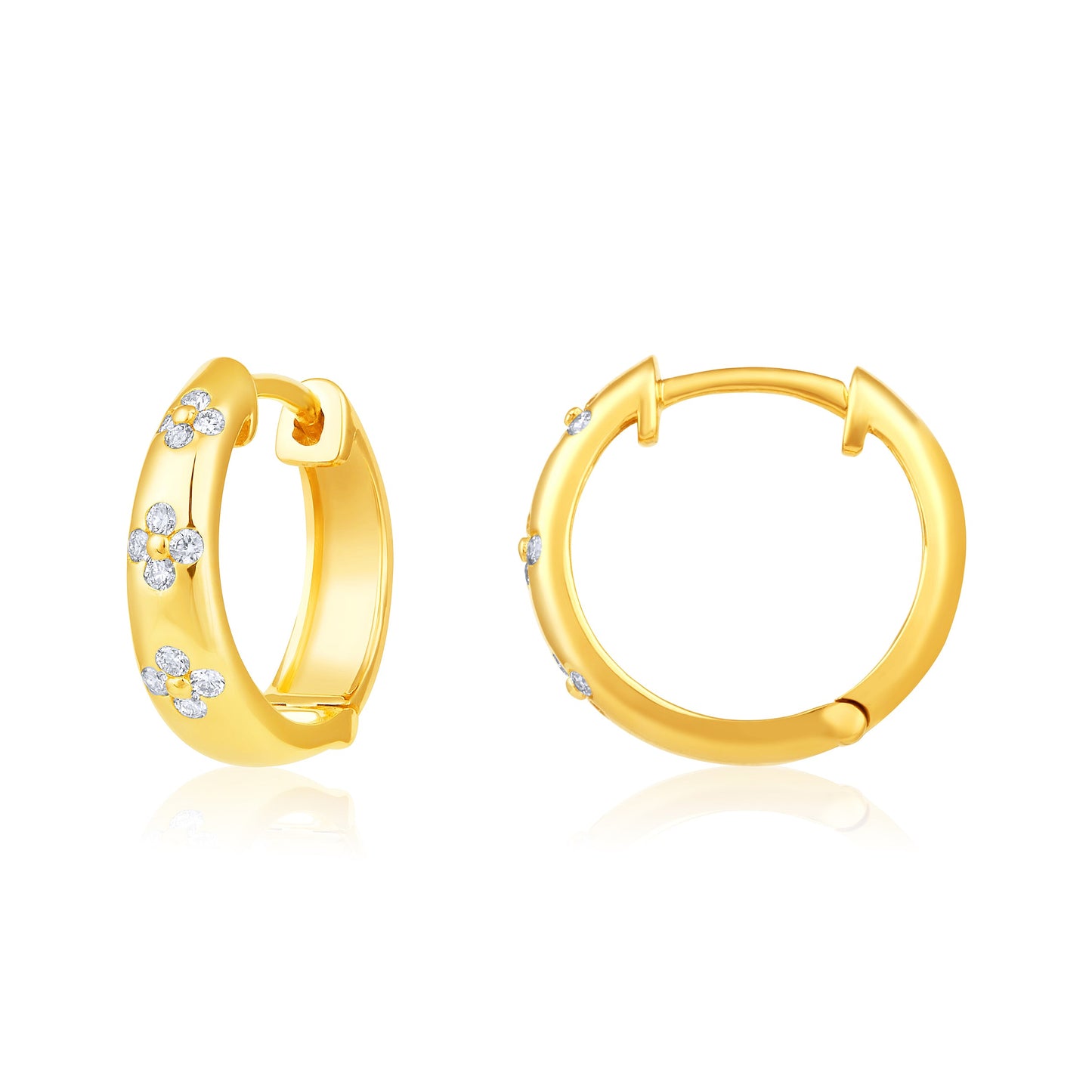 Solid Gold 0.2ct Natural Diamond Quad Bezel Dome Huggie Earrings