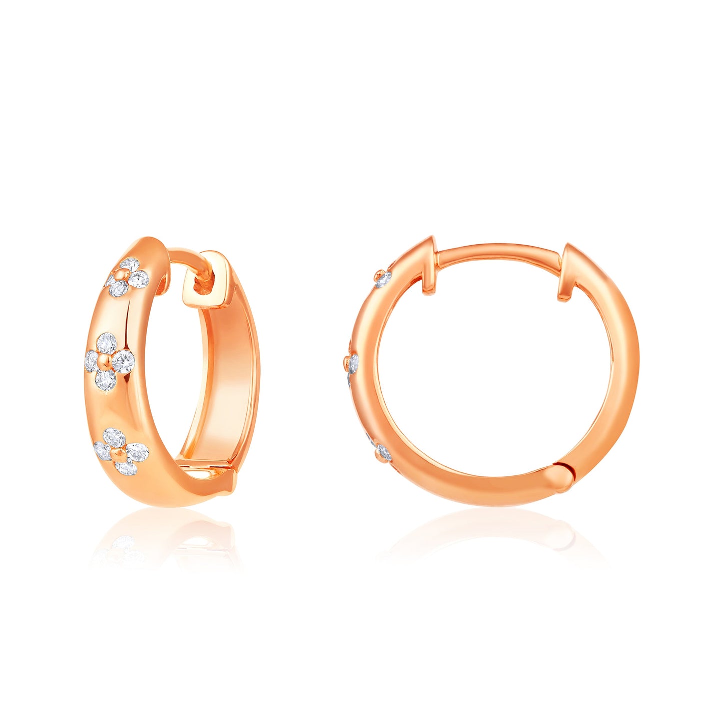 Solid Gold 0.2ct Natural Diamond Quad Bezel Dome Huggie Earrings