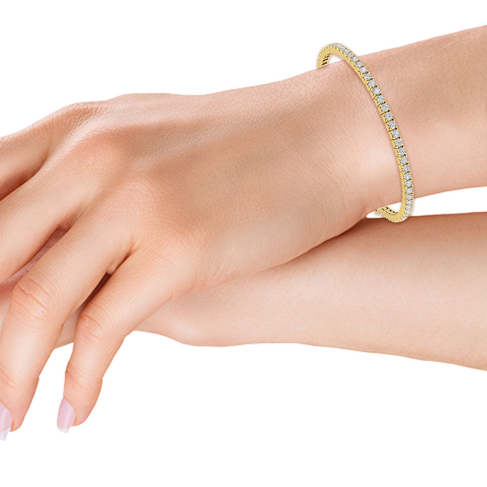 Solid Gold 3.6ct Natural Diamond Flexible Bangle Tennis Bracelet