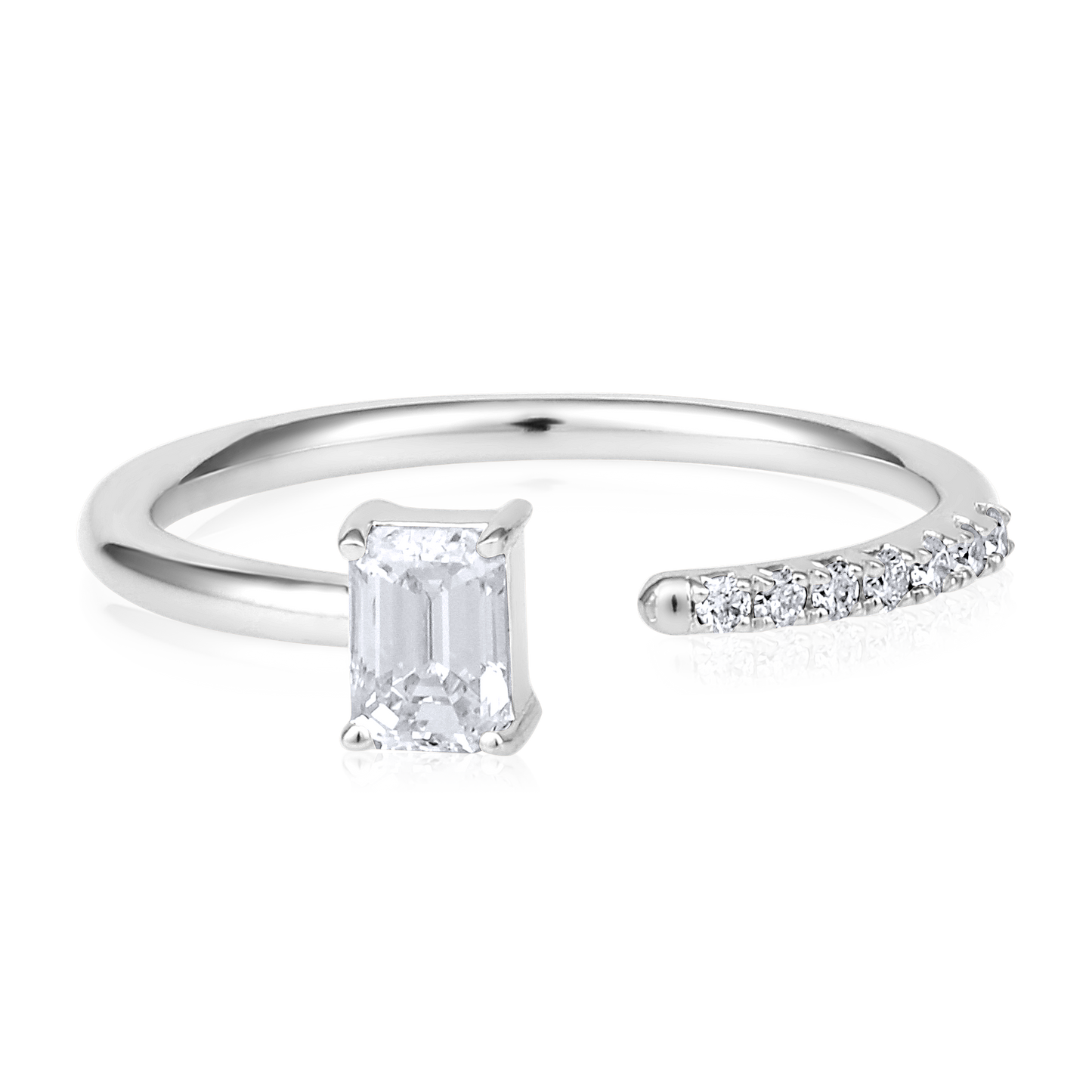 Solid Gold 0.5ct Natural Diamond Emerald Nail Open Band Ring