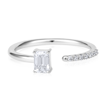 Solid Gold 0.5ct Natural Diamond Emerald Nail Open Band Ring