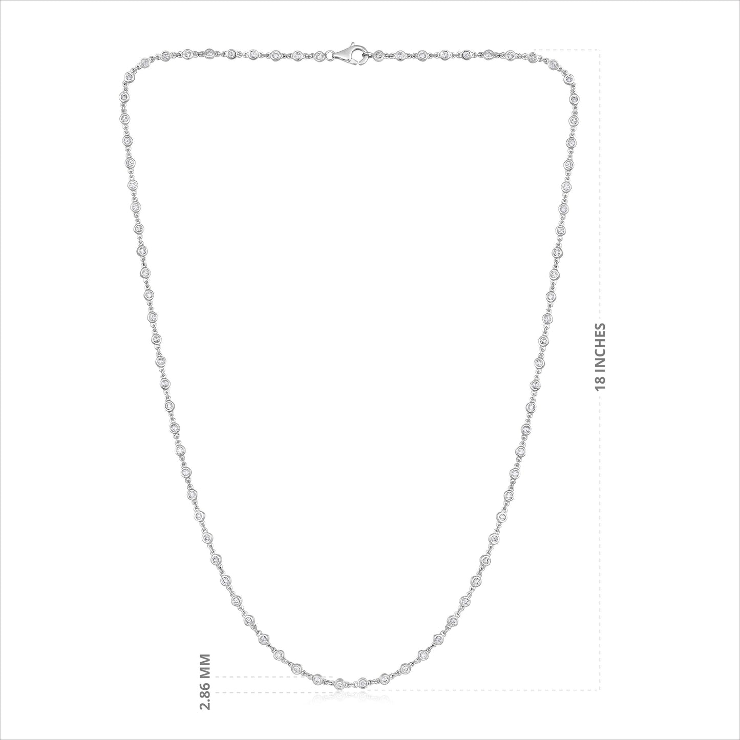 Solid Gold 1.7ct Natural Diamond 3mm Bezel Chain By Yard Rope Necklace