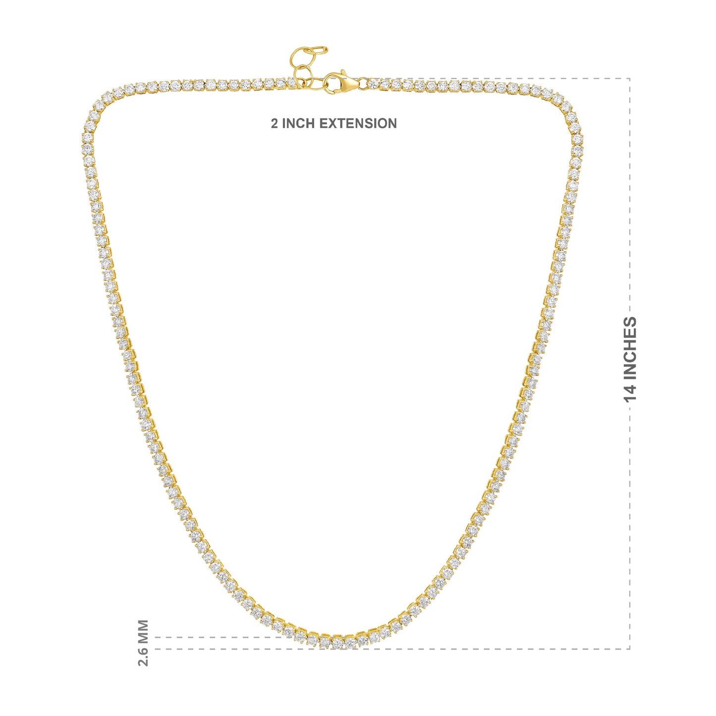 Solid Gold 6ct Natural Diamond 2.6mm 4 Prong Tennis Necklace