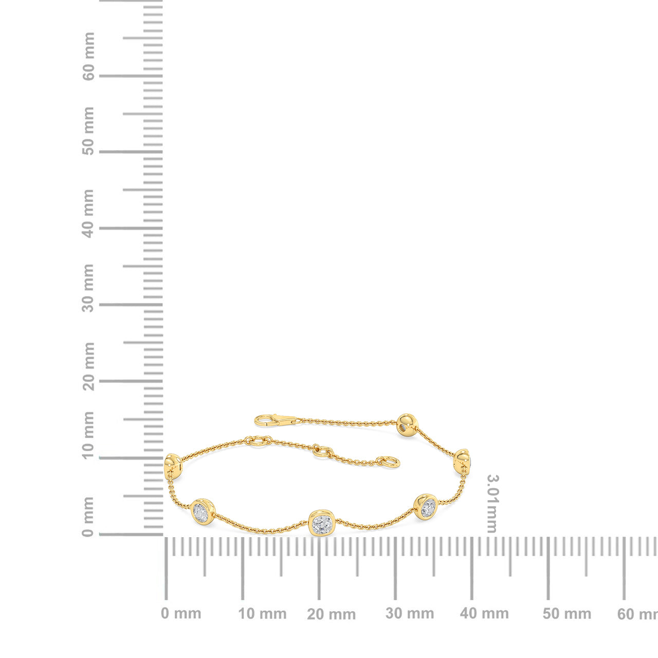 Solid Gold 1.65ct Natural Diamond By Yard Bezel Station Bracelet