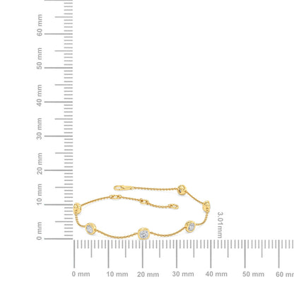 Solid Gold 1.65ct Natural Diamond By Yard Bezel Station Bracelet