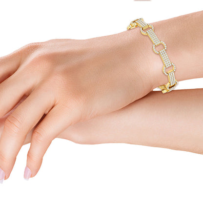 Solid Gold 3.55ct Natural Diamond Chain Link Studded Bracelet