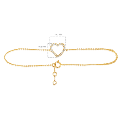 Solid Gold 0.12ct Natural Diamond Open Heart Halo CutOut Chain Bracelet
