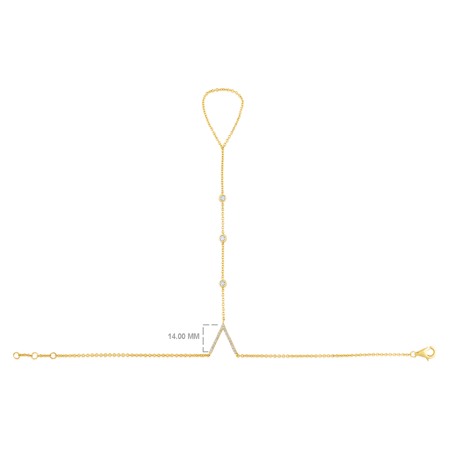 Solid Gold 0.3ct Natural Diamond By-Yard V Y Ring Bracelet Hand Chain