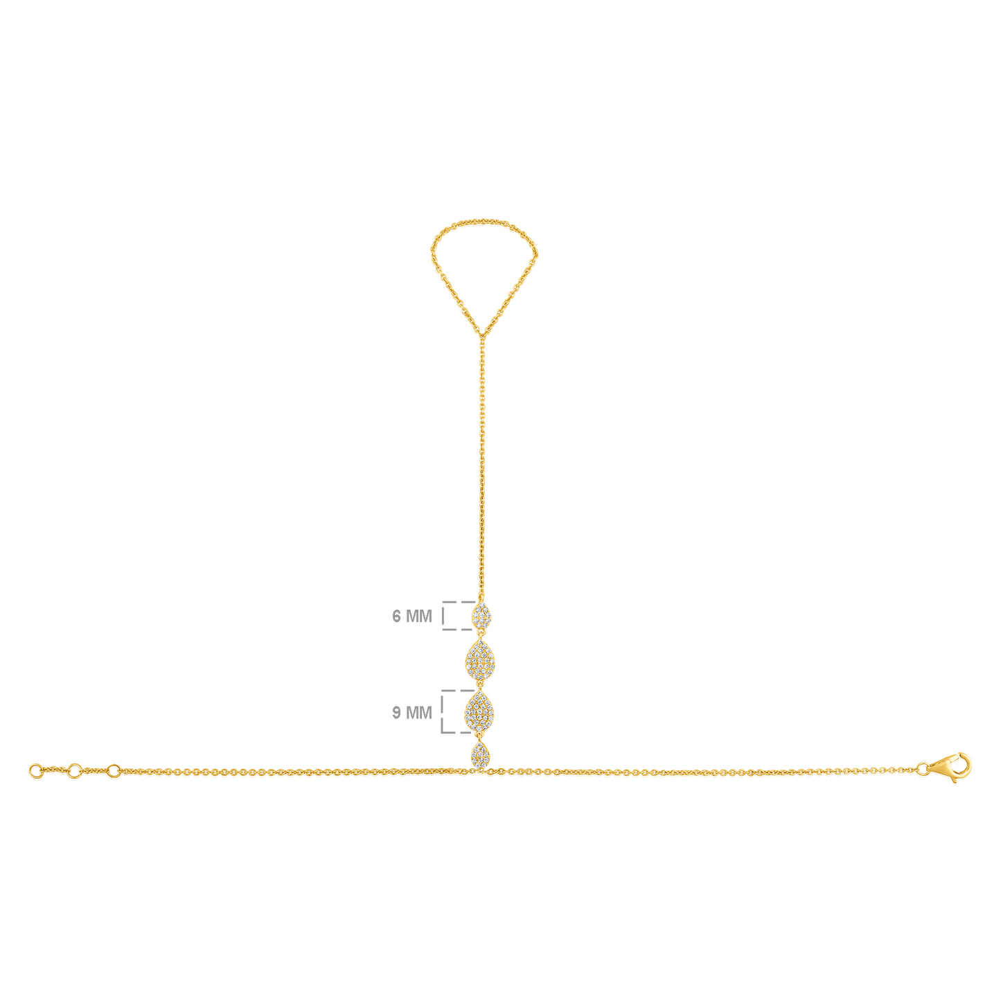 Solid Gold 0.4ct Natural Diamond Pear Tear Drop Ring Bracelet Hand Chain