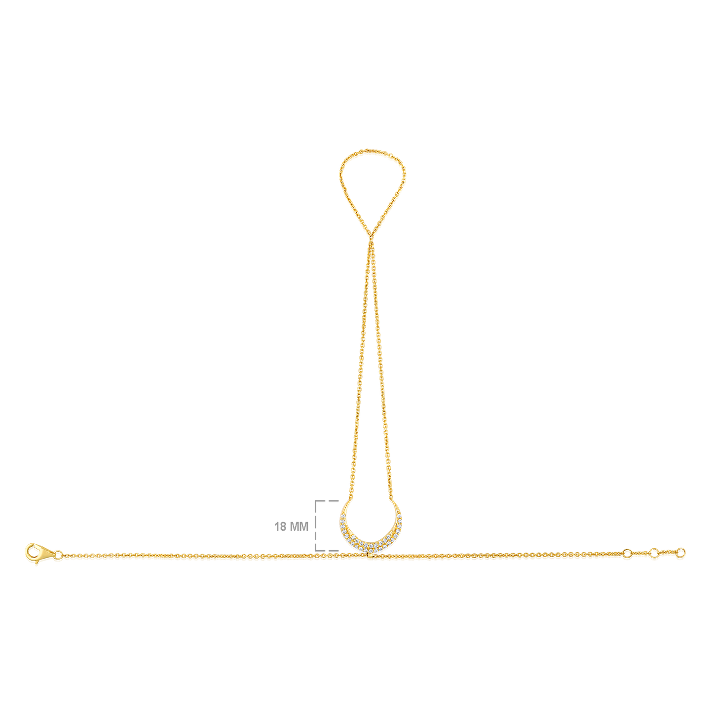 Solid Gold 0.3ct Natural Diamond Quarter Moon Ring Bracelet Hand Chain
