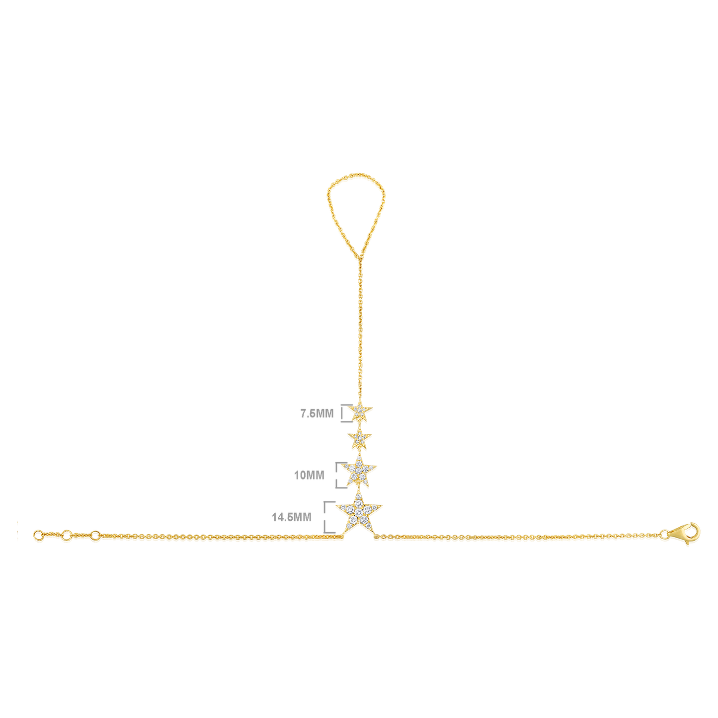 Solid Gold 0.82ct Natural Diamond 5 Star Charm Ring Bracelet Hand Chain