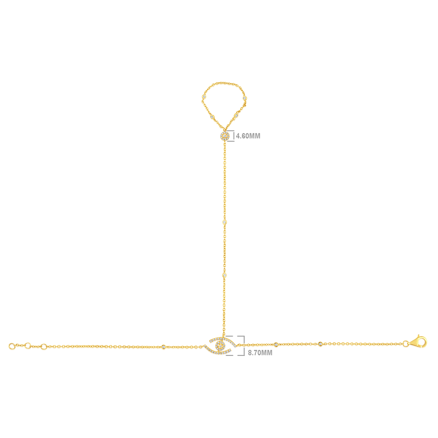 Solid Gold 0.3ct Natural Diamond Evil Eye By Yard Ring Bracelet Hand Chain